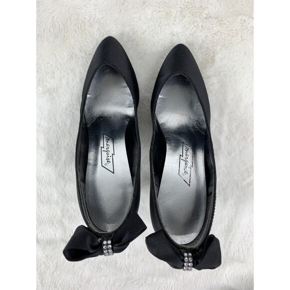 Marquise Women’s Black Pointed Heels with Bow Trim Size 8 – 3" Heel - Picture 8 of 9